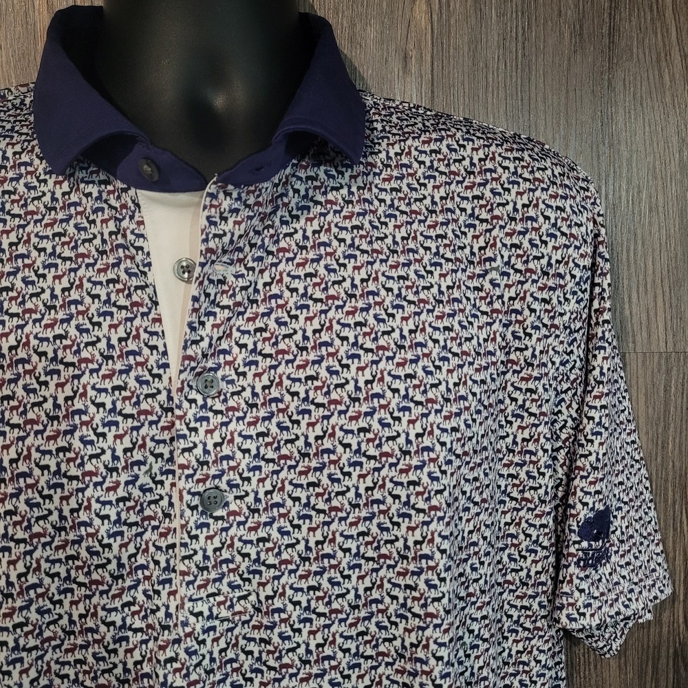 Greyson Short Sleeve Performance Polo Size XL Deer Buck Reindeer AOP Novelty